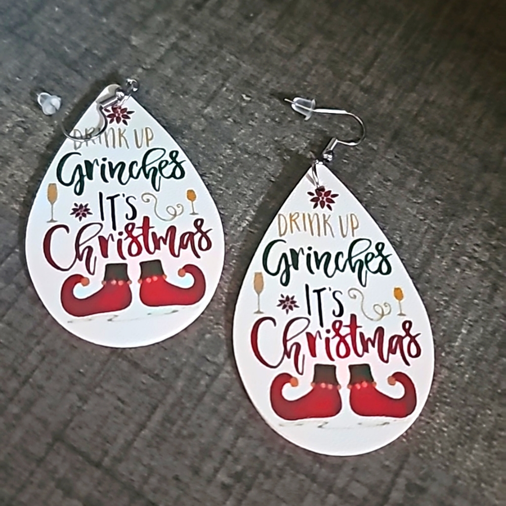 BRAND NEW Grinch Christmas Earrings Faux Leather